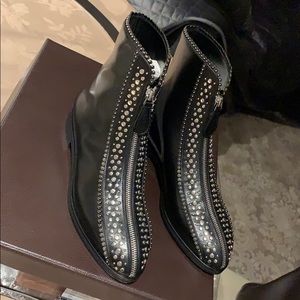 Alaia Front Zip Leather Ankle Boots